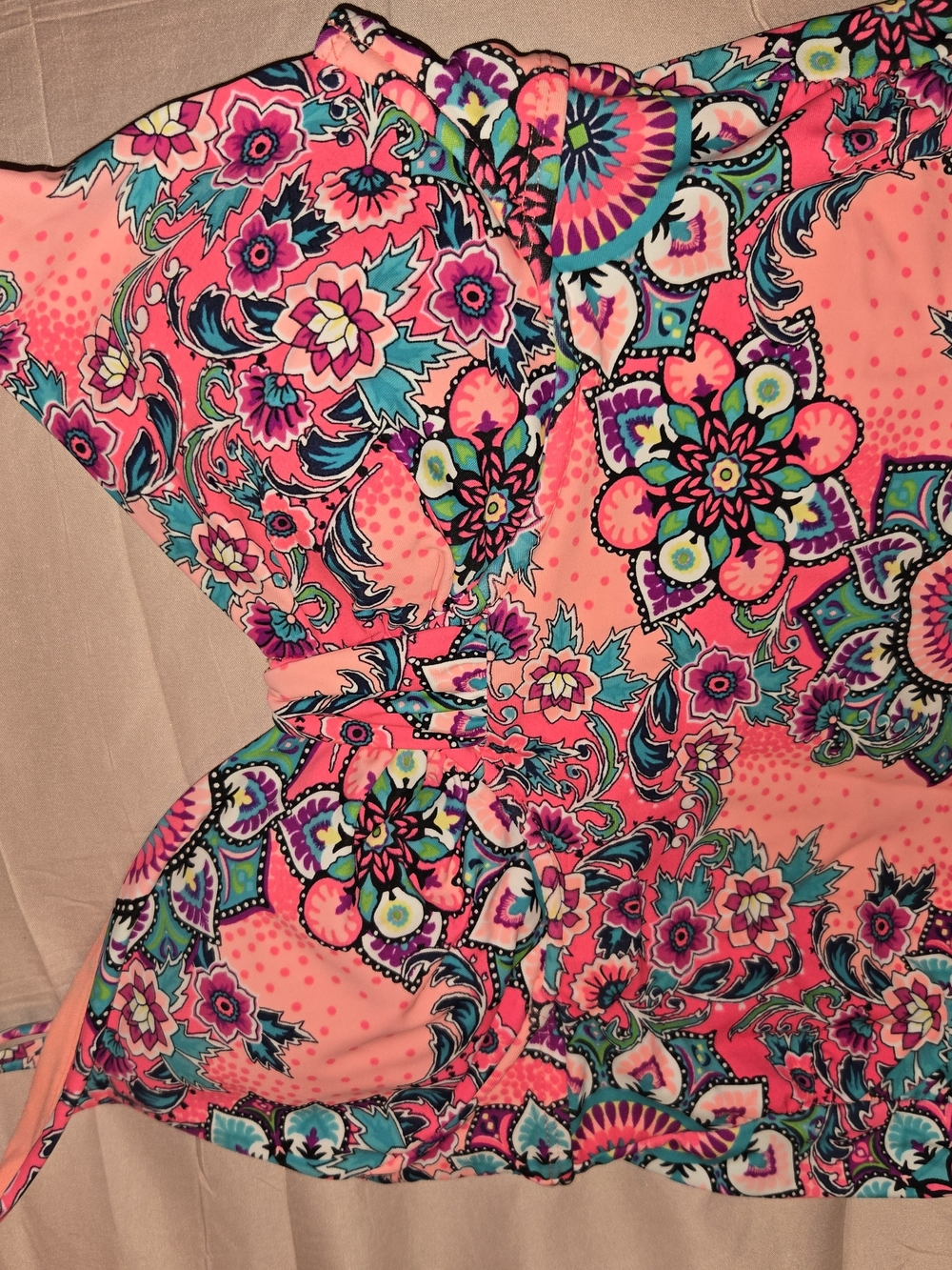 Catalina Pink Floral Paisley Bikini Top And Dark Purple Bikini Bottoms